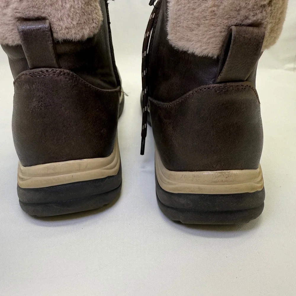 Baretraps Yanty Ankle Boots Faux Fur Collar Lace Up Comfort Brown‎ 8.5M Winter